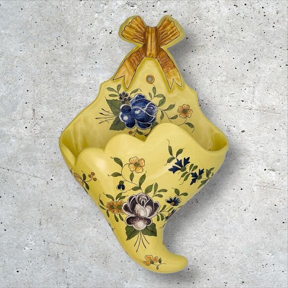 Wall Pocket Vase Hand Painted France Vintage 12.5in - Picture 9 of 9